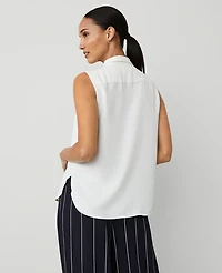 Ann Taylor Petite Shirred Yoke Sleeveless Shirt Winter White Women's