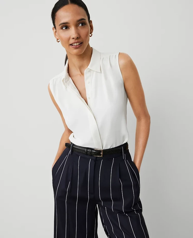 Ann Taylor Petite Shirred Yoke Sleeveless Shirt Winter White Women's