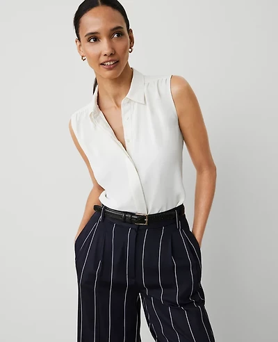 Ann Taylor Petite Shirred Yoke Sleeveless Shirt Winter White Women's