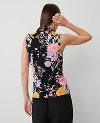 Ann Taylor Petite Floral V-Neck Shell Top Size Large Black B Women's