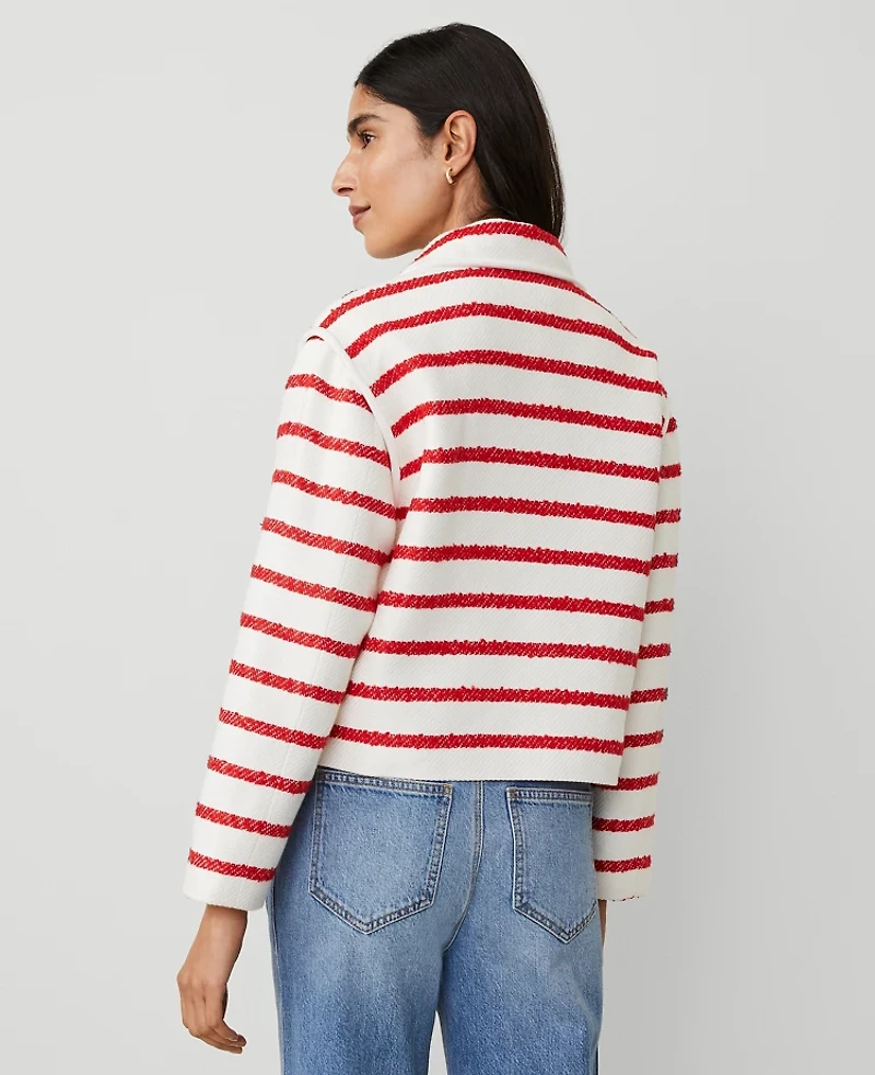 Ann Taylor Petite Tweed Oversized Double Breasted Jacket Bright Cherry Women's