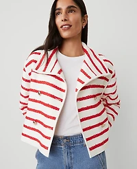 Ann Taylor Petite Tweed Oversized Double Breasted Jacket Bright Cherry Women's