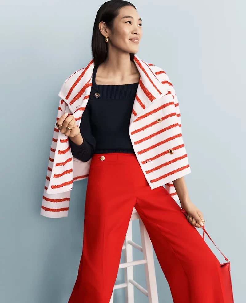 Ann Taylor Petite Tweed Oversized Double Breasted Jacket Bright Cherry Women's