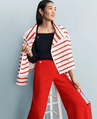 Ann Taylor Petite Tweed Oversized Double Breasted Jacket Bright Cherry Women's