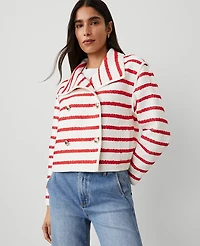 Ann Taylor Petite Tweed Oversized Double Breasted Jacket Bright Cherry Women's