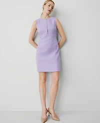 Ann Taylor Petite Tweed Button Shift Dress Radiant Amethyst Women's