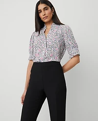 Ann Taylor Petite Floral Ruffle Collar Blouse Orchid Glow Women's