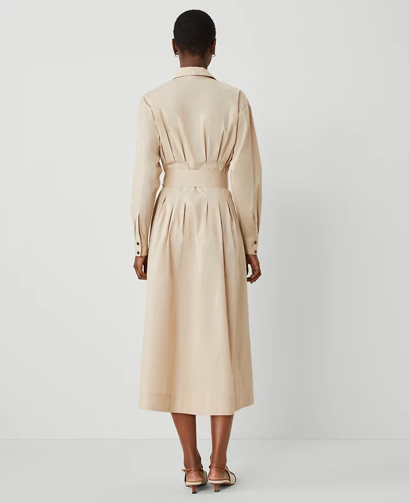 Ann Taylor Petite Pleated Midi Shirtdress Toasted Oat Women's