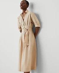 Ann Taylor Petite Pleated Midi Shirtdress Toasted Oat Women's