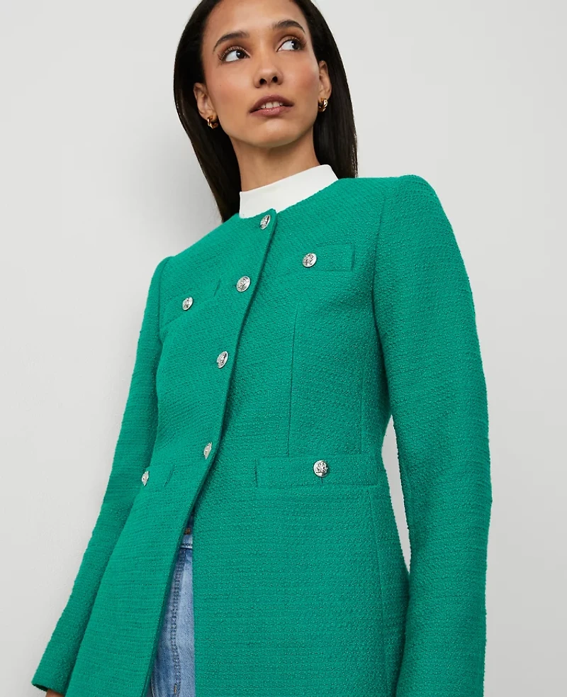 Ann Taylor Petite Tweed Split Hem Jacket Size 2 Shady Glade Women's