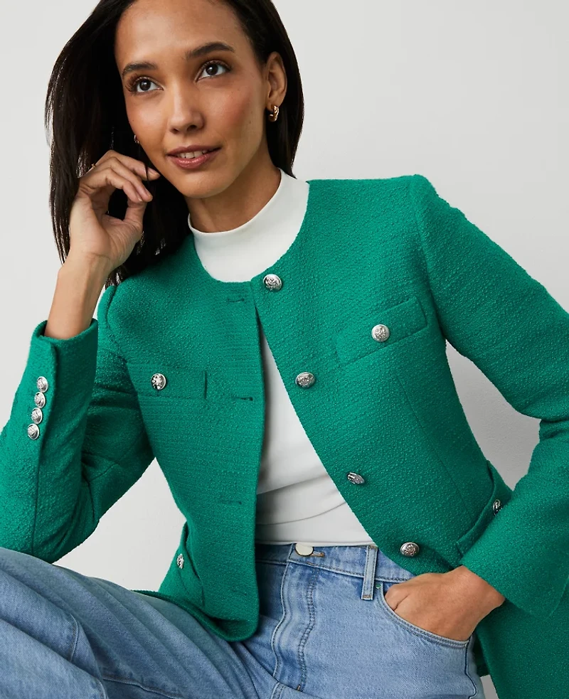 Ann Taylor Petite Tweed Split Hem Jacket Size 2 Shady Glade Women's