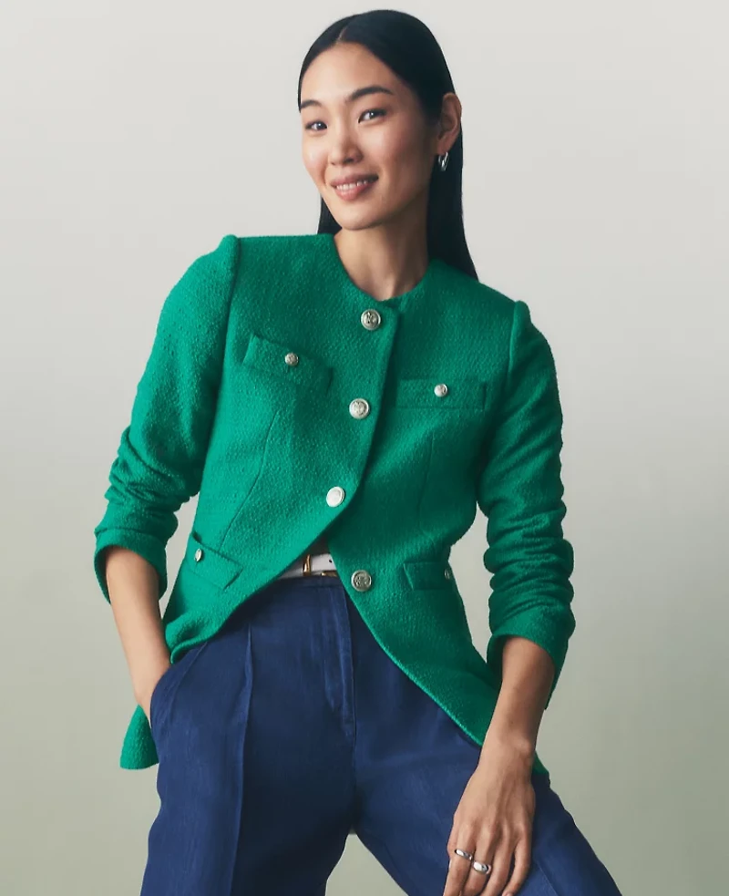 Ann Taylor Petite Tweed Split Hem Jacket Size 2 Shady Glade Women's