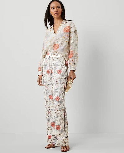 Ann Taylor The Petite Trouser Pant in Floral Size 6 Winter White Women's