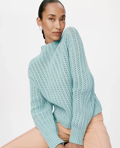 Ann Taylor Pointelle Mock Neck Sweater Women's