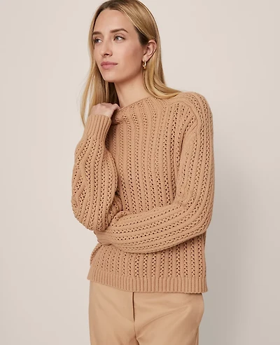 Ann Taylor Pointelle Mock Neck Sweater Women's