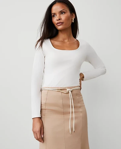 Ann Taylor Petite Square Neck Top Size XS Winter White Women's