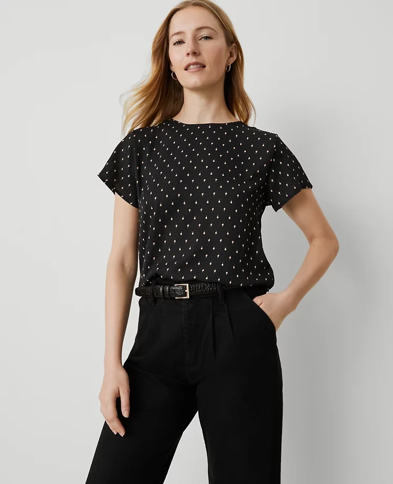 Ann Taylor Geo Mixed Media T-Shirt Size Small Black Women's