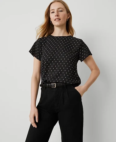 Ann Taylor Geo Mixed Media T-Shirt Size 2XS Black Women's