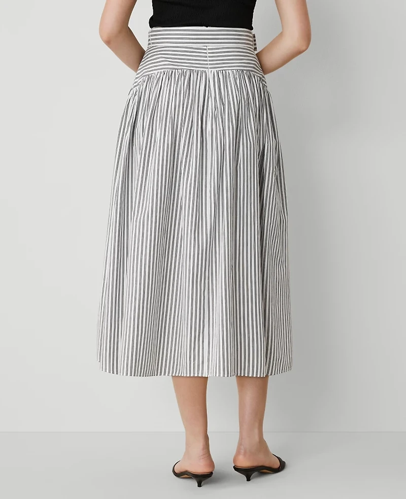 Ann Taylor Petite Striped Belted Yoke Midi Skirt Black Women's