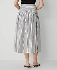 Ann Taylor Petite Striped Belted Yoke Midi Skirt Black Women's