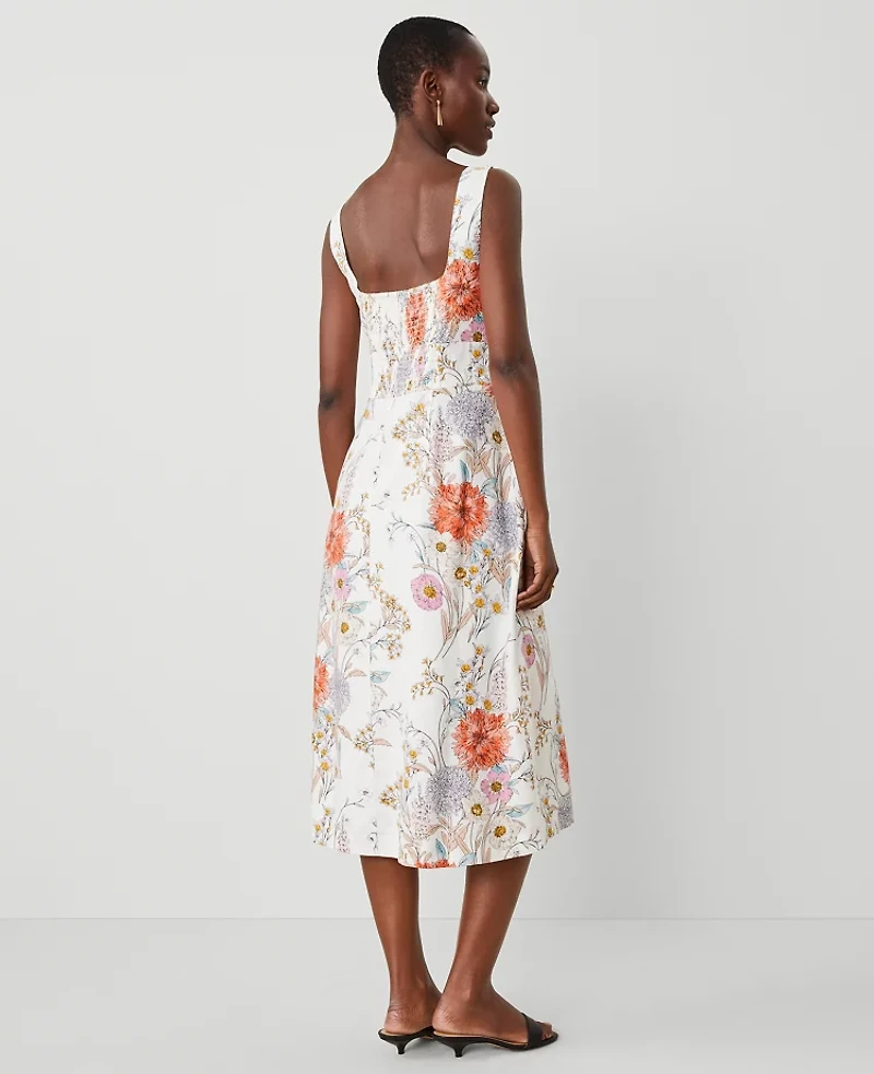 Ann Taylor Petite Floral Linen Blend Dress Orchid Hush Women's