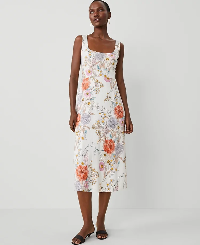 Ann Taylor Petite Floral Linen Blend Dress Orchid Hush Women's