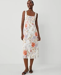 Ann Taylor Petite Floral Linen Blend Dress Orchid Hush Women's