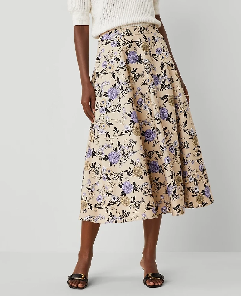 Ann Taylor Petite Floral Full Skirt Size 6 Toasted Oat Women's