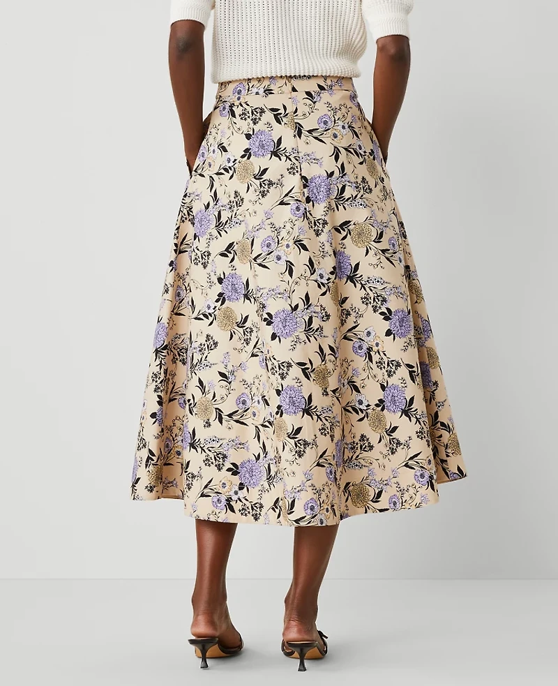 Ann Taylor Petite Floral Full Skirt Size 6 Toasted Oat Women's