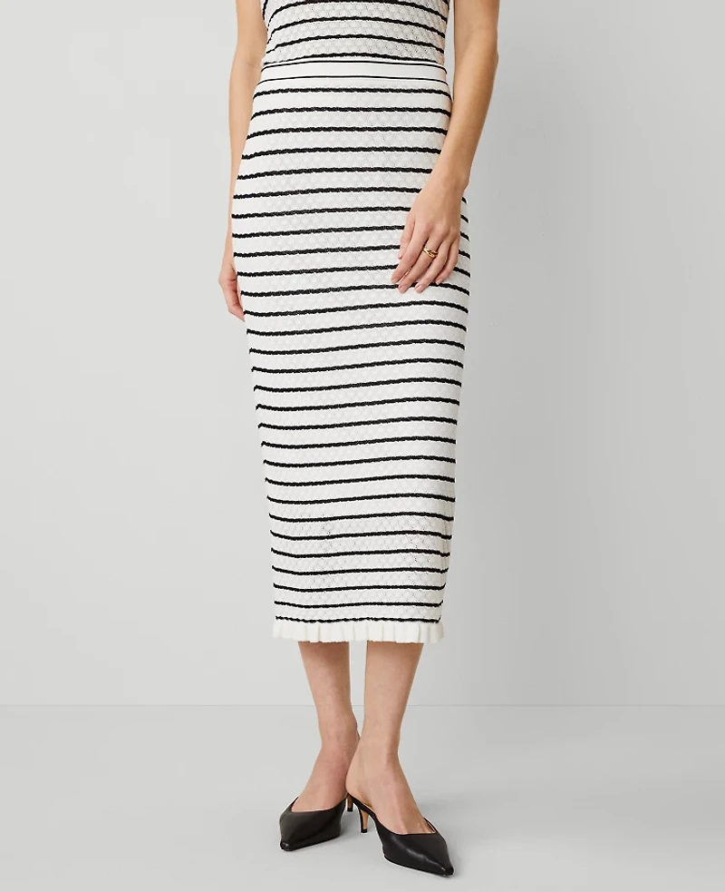 Ann Taylor Petite Striped Knit Textured Skirt Size 2XS White/Black Multi Women's