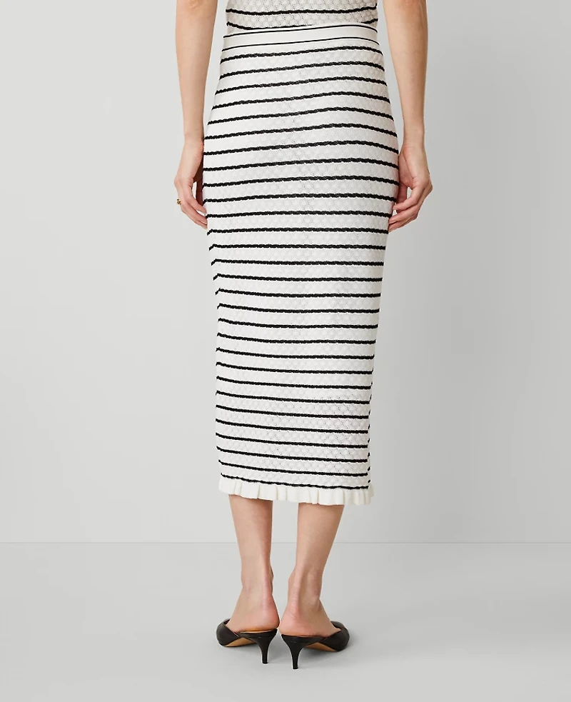 Ann Taylor Petite Striped Knit Textured Skirt Size 2XS White/Black Multi Women's