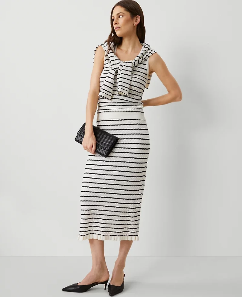 Ann Taylor Petite Striped Knit Textured Skirt Size 2XS White/Black Multi Women's