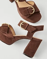 Ann Taylor Chunky Buckle Suede Platform Sandals Women's