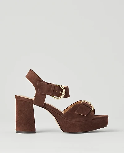 Ann Taylor Chunky Buckle Suede Platform Sandals Women's