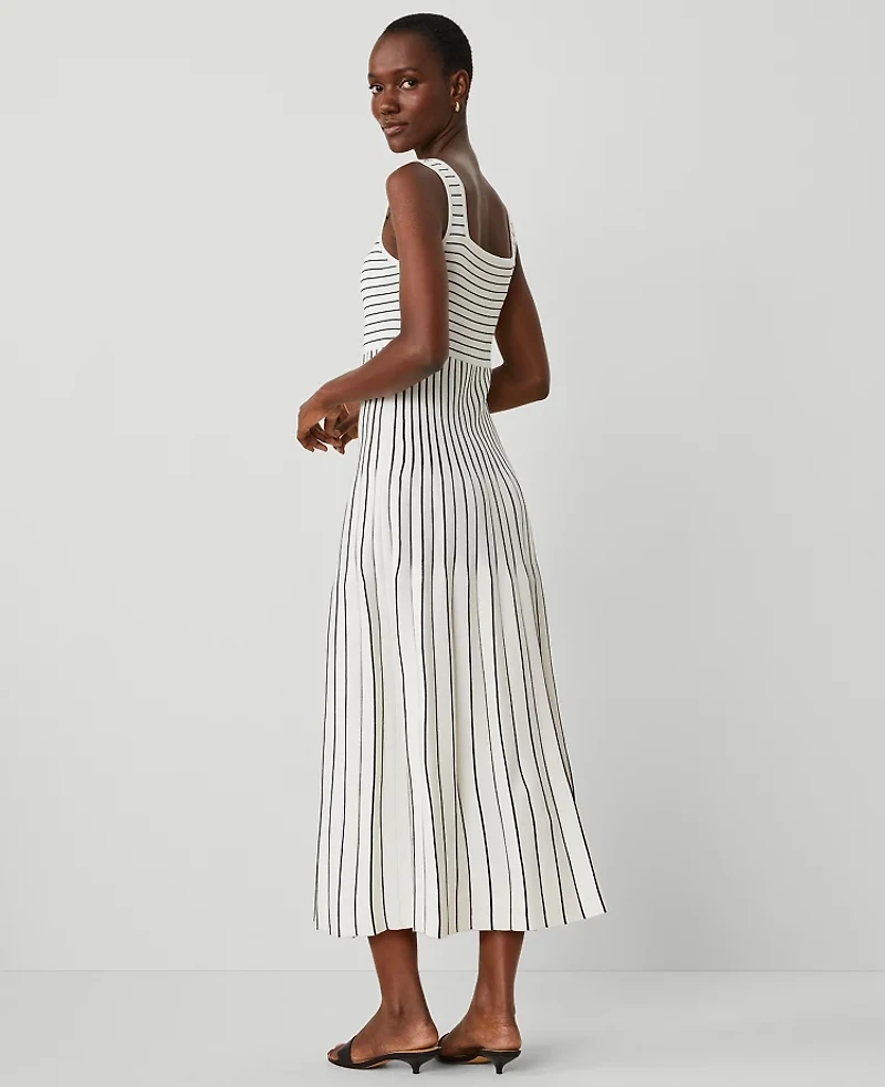 Ann Taylor Petite Striped Pleated Sweater Tank Top Dress White/Black Multi Women's