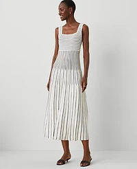 Ann Taylor Petite Striped Pleated Sweater Tank Top Dress White/Black Multi Women's