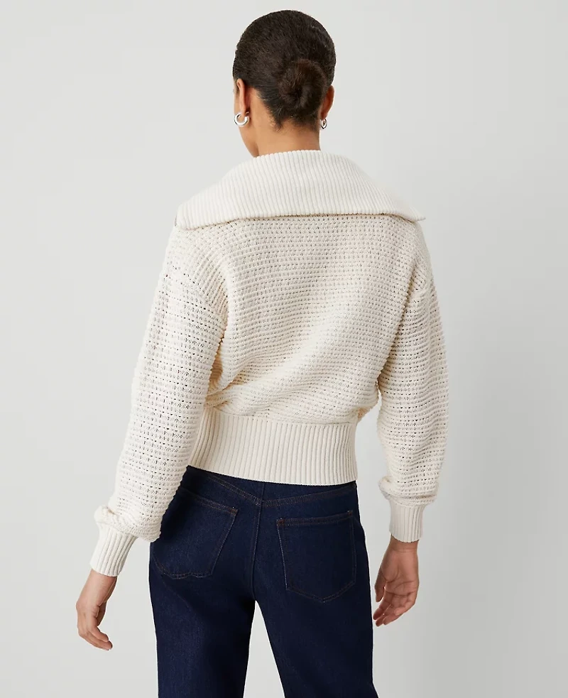 Ann Taylor Petite Weekend Collection Open-Stitch Bomber Jacket Winter White Women's