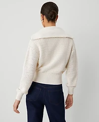 Ann Taylor Petite Weekend Collection Open-Stitch Bomber Jacket Winter White Women's