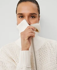 Ann Taylor Petite Weekend Collection Open-Stitch Bomber Jacket Winter White Women's