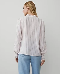 Ann Taylor Tall Striped Cutout Smocked Cuff Blouse Size Large Pink / Navy Women's