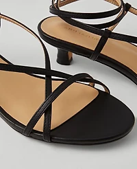 Ann Taylor Leather Strappy Ankle Wrap Kitten Heel Sandals Women's