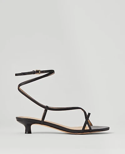 Ann Taylor Leather Strappy Ankle Wrap Kitten Heel Sandals Women's