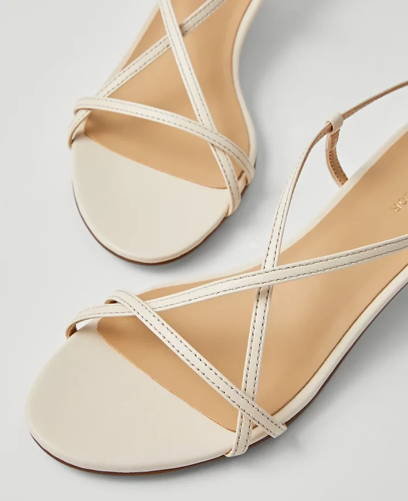 Ann Taylor Leather Strappy Ankle Wrap Kitten Heel Sandals Women's