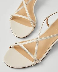 Ann Taylor Leather Strappy Ankle Wrap Kitten Heel Sandals Women's