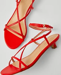 Ann Taylor Leather Strappy Ankle Wrap Kitten Heel Sandals Red Pepper Women's