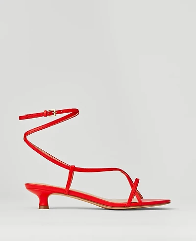 Ann Taylor Leather Strappy Ankle Wrap Kitten Heel Sandals Red Pepper Women's
