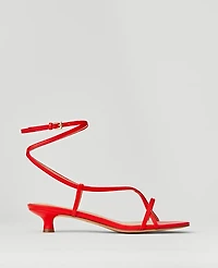 Ann Taylor Leather Strappy Ankle Wrap Kitten Heel Sandals Red Pepper Women's