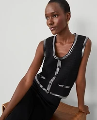 Ann Taylor Petite Geo Stitch Sweater Vest Black/White Multi Women's