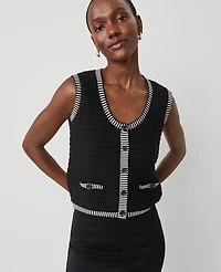 Ann Taylor Petite Geo Stitch Sweater Vest Black/White Multi Women's