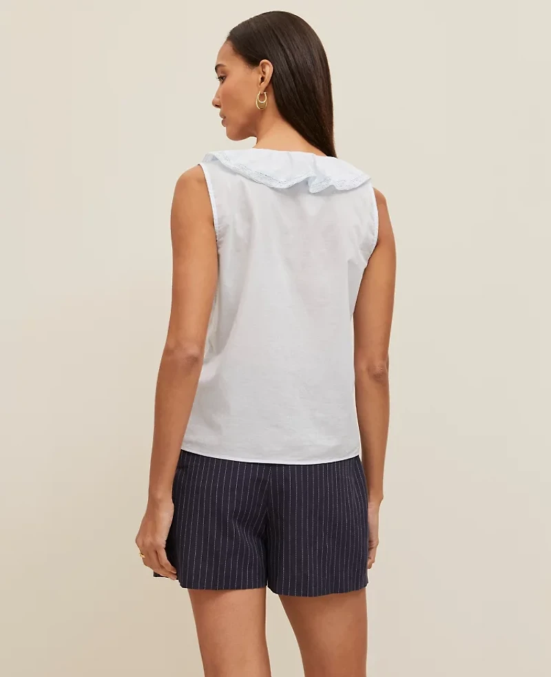 Ann Taylor Pintucked Ruffle Sleeveless Top Zephyr Blue Women's